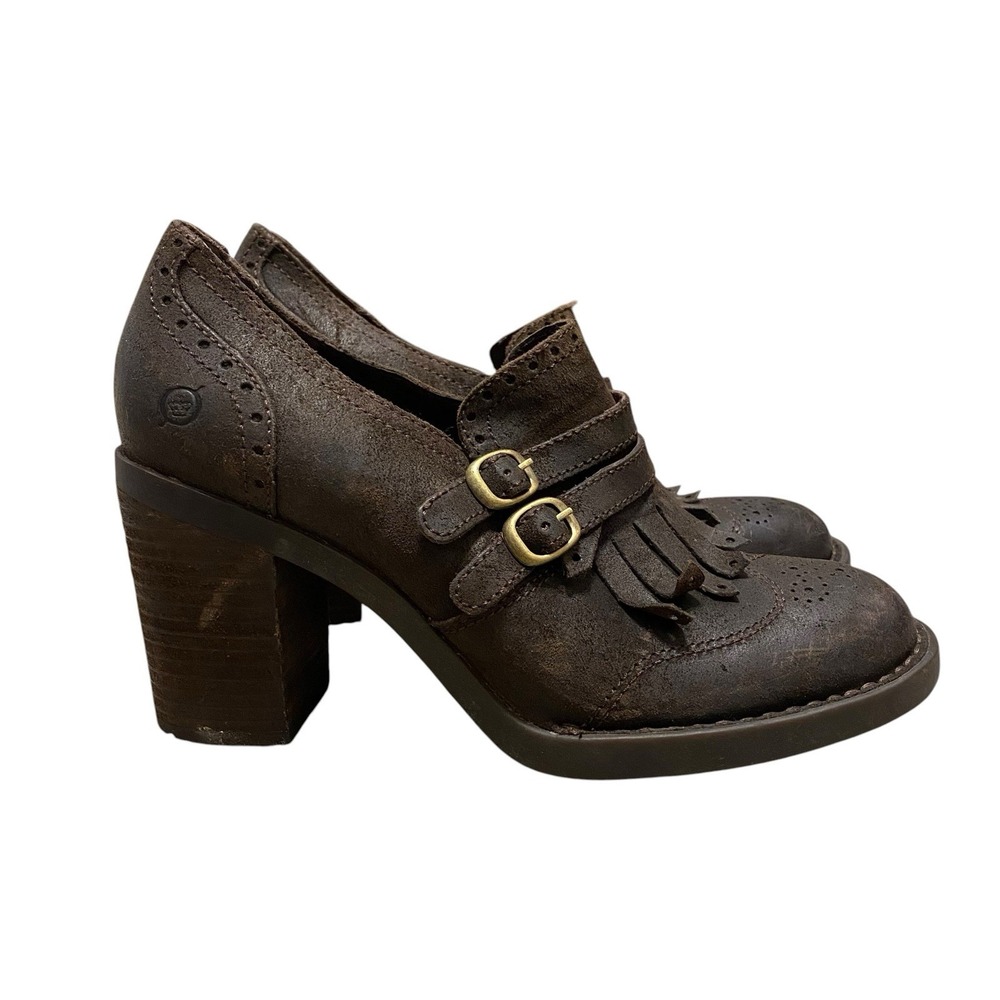Born Heeled Booties Shoes 9M Brown Leather Kiltie Double Strap Preppy Academia - Picture 8 of 10